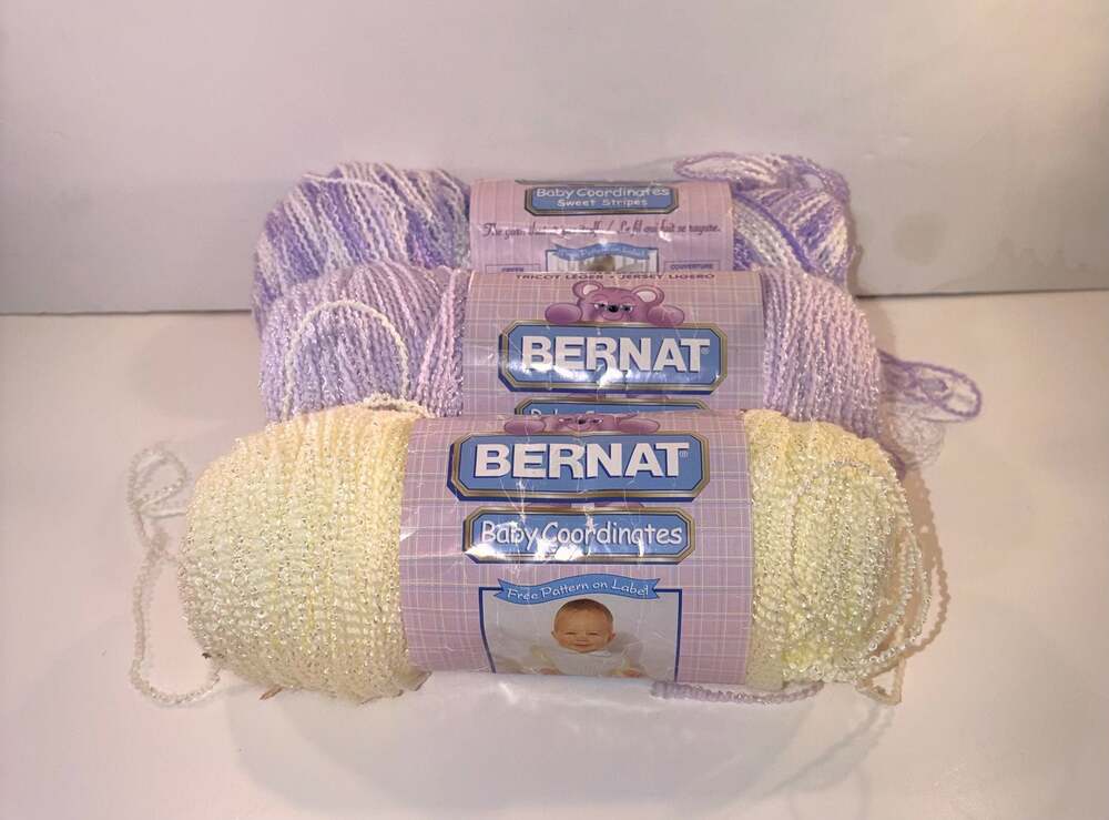 Bernat Baby Coordinates Yarn Lot of 3 Skien Set - Lemon Custard Soft Mauve Grape